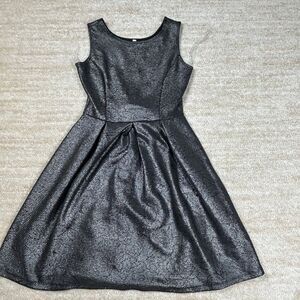 Solgee Dress Womens S Fit Flare Pleated Sleeveless Scoop Neck Black Metallic